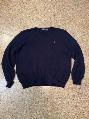 Vintage Polo Ralph Lauren Mens Navy Blue Cotton Knit Crewneck Sweater XXL
